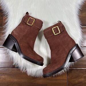 Vince Camuto Brown Ankle Boots with Gold Buckle